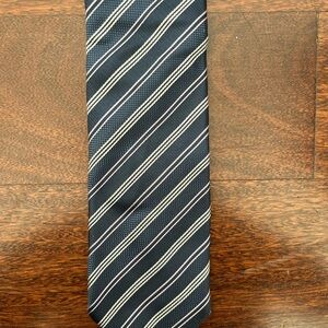 Bruno Magli Blue And Silver Diagonal Striped Silk Tie
